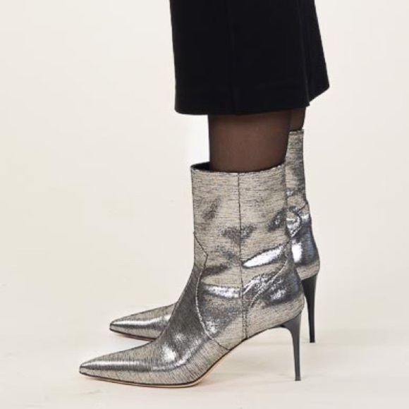 IRO Metallic Davy Ankle Boots Stiletto Heel Silver Sz 41 - Picture 1 of 15